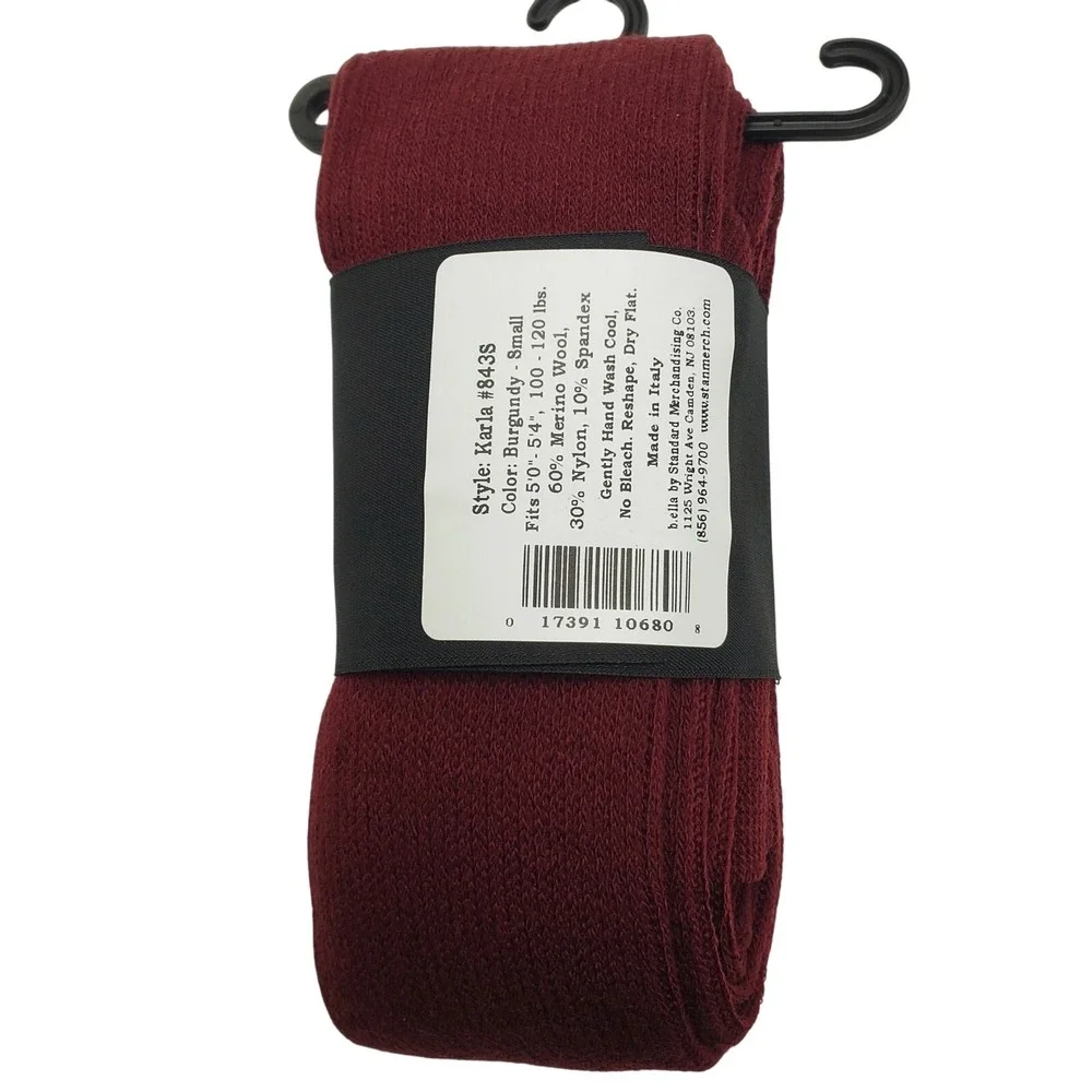 Burgundy Merino Wool Ribbed Tights Ladies Sz Small Karla Wine B.ella Italian New